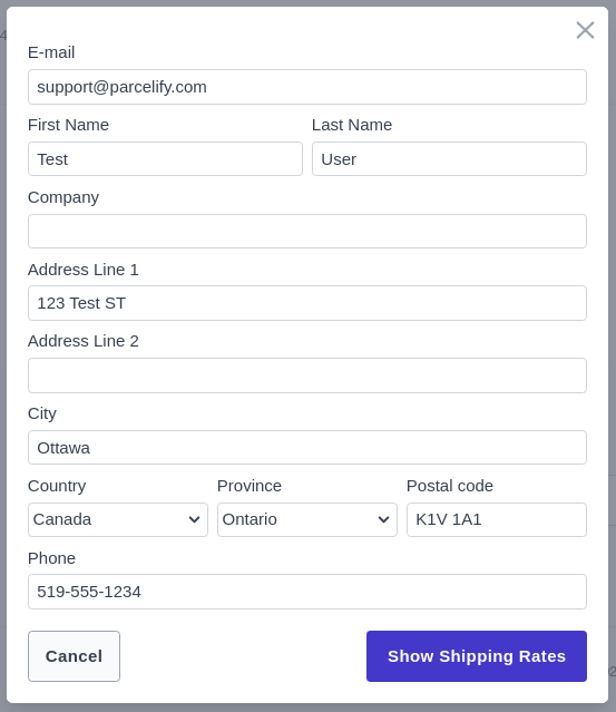 Screenshot of Parcelify customer address information form